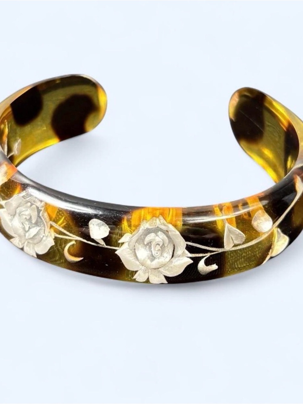 Vintage Bracelet Lucite Reverse Carved Roses Cuff
